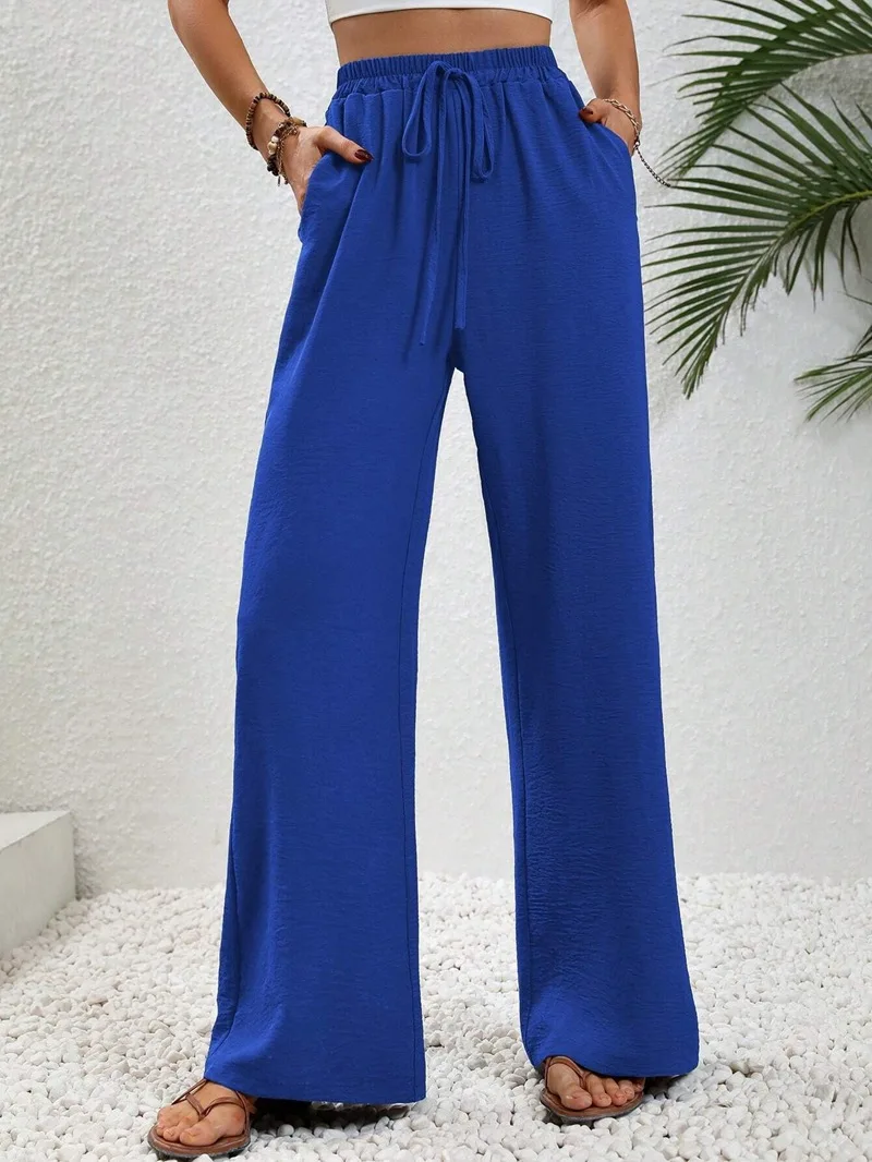Ladies Fashion All-in-one Solid Color Floor-length Wide-leg Pants Casual Pants