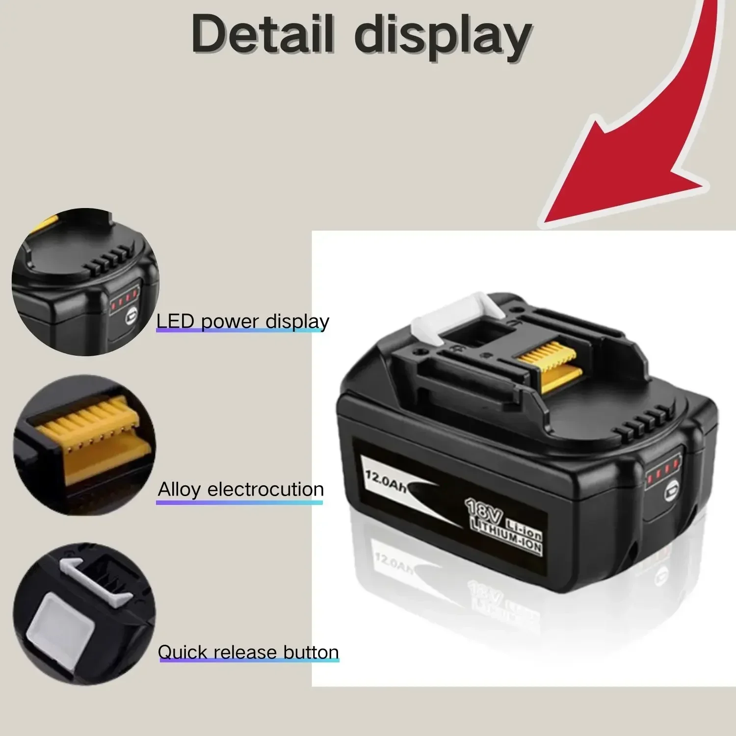 

Latest Upgraded 12000mAh BL1860 Rechargeable Battery 18 V Lithium for Makita 18V Battery BL1840 BL1850 BL1830 BL1860B LXT 400
