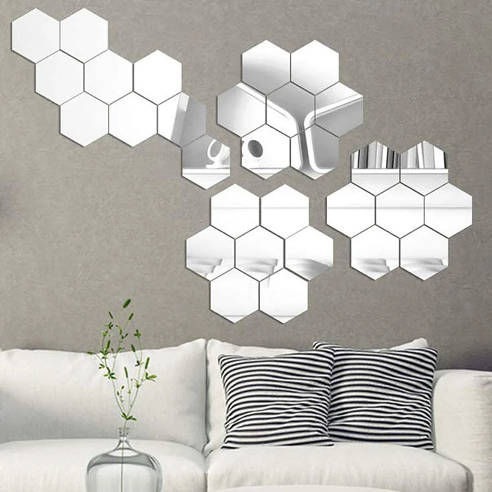 12pcs 3d Mirror Wall Sticker Hexagon Vinyl Bedroom Decoration Self Adhesive Diy Decor Stick Removable Decal Home Living Room Art