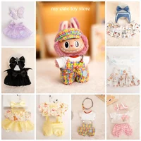 17cm Labubu Baby Coat Colorful Bubble Gum Checkered Overalls Labubu Doll Plush Toy Doll Costume Baby Coat 1
