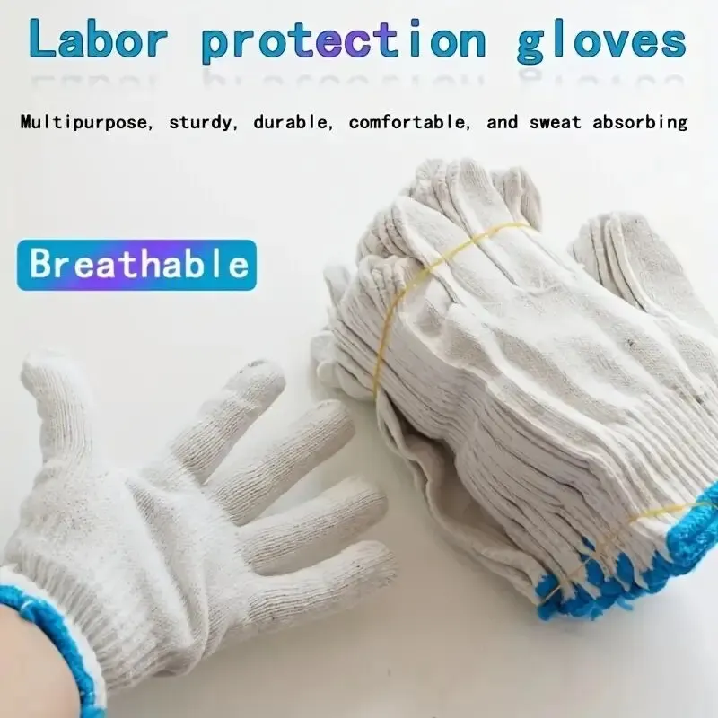 Cotton Work Gloves 24pcs Lampshade Cotton Non-slip And Wear-resistant Construction Site Work Gloves Encrypted Labor Protection Gloves