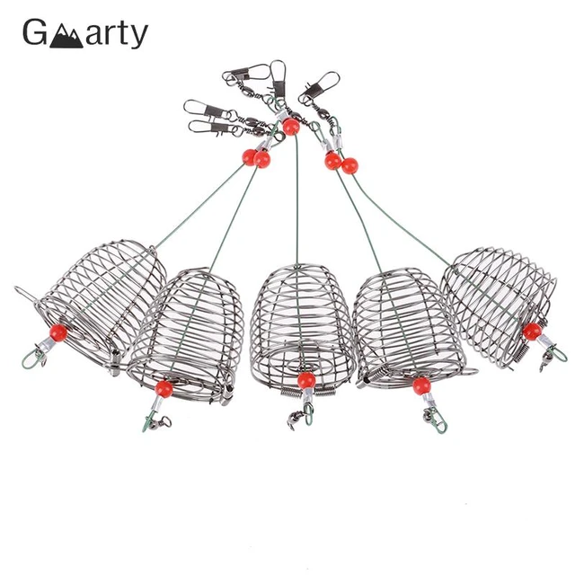 5Pcs Fishing Trap Basket Feeder Holder Stainless Steel Wire Fishing Lure  CageBait Cage Fish Bait Lure