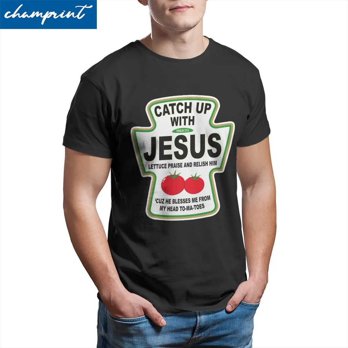 Christian Catch Up With Jesus Ketchup Men's T Shirt Christ Religion