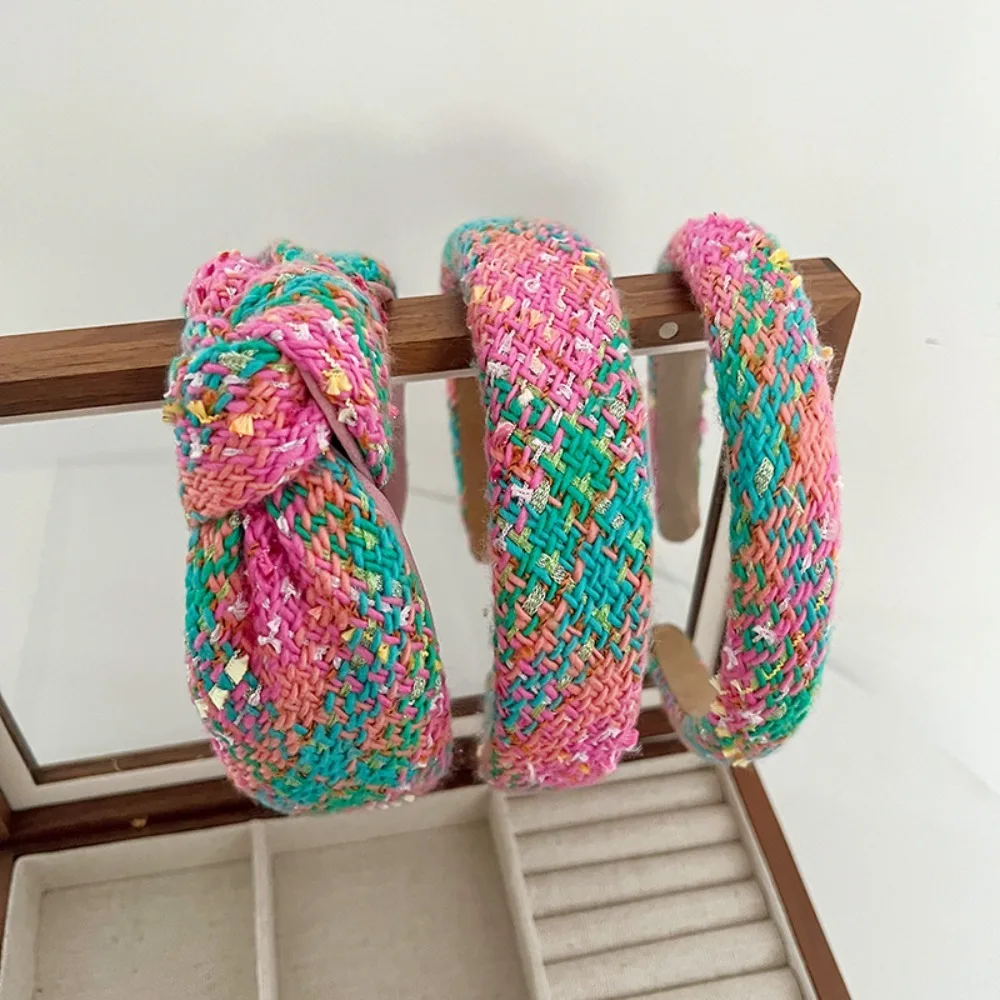 

Плетеная розовая тканевая повязка на голову, высококачественные украшения, ретро аксессуары для волос, лента для волос с узлом