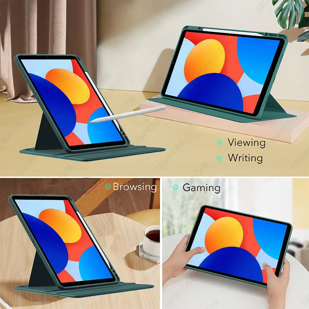 Enhanced Tablet Case with Pencil Holder, 360° Rotating Stand, Transparent Acrylic Cover, Auto Wake/Sleep Function