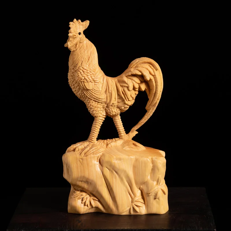 

Chinese Zodiac Rooster Solid Wood Boxwood Carving, Grand Living Room Decor & Handcrafted Animal Artistry