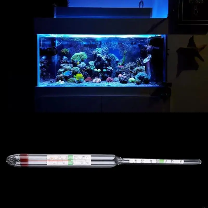 Glass Aquarium Hydrometer with Built-in Thermometer Marine Floating Salt Water Salinity Tester Range 1.000-1.060 7.87in