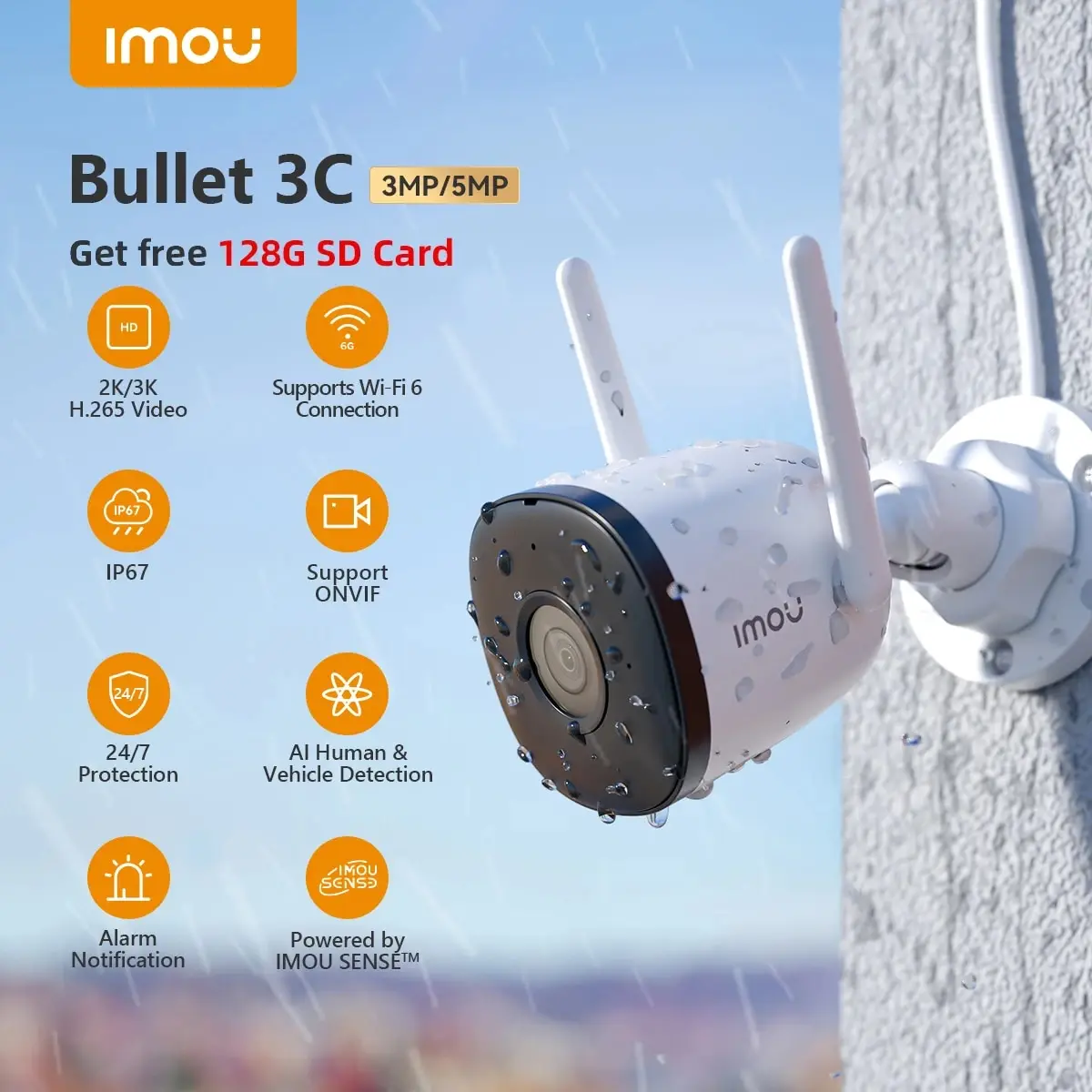 IMOU Bullet 2E 5MP 3K Built-in Spotlight Full Color WiFi Camera Outdoor IP67 Waterproof Home Security Human Detect IP Camera