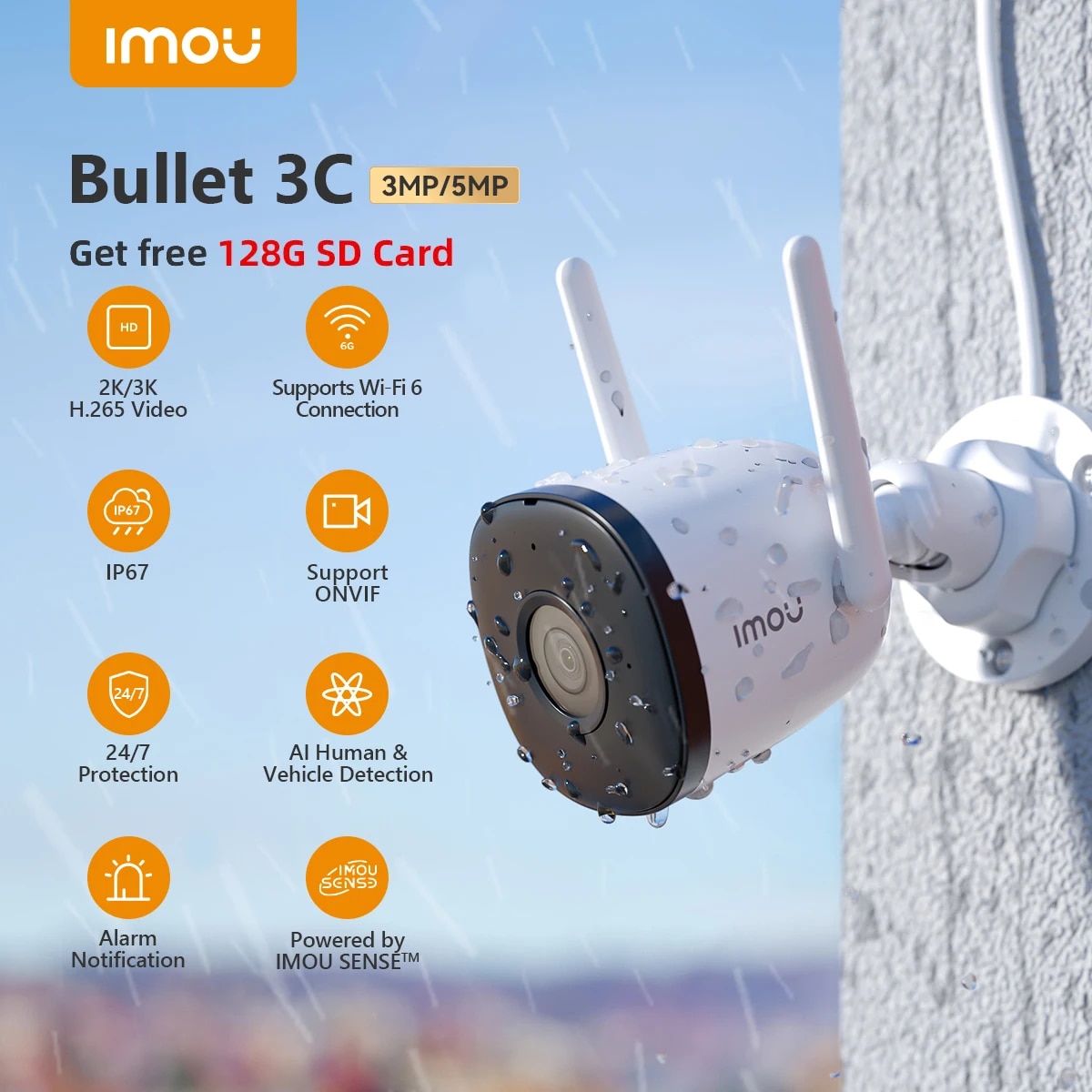  IMOU Bullet 3C 3MP5MP Wifi IP Camera Automatic Tracking Weatherproof AI Human Detection Outdoor Surveillance Security Protection 