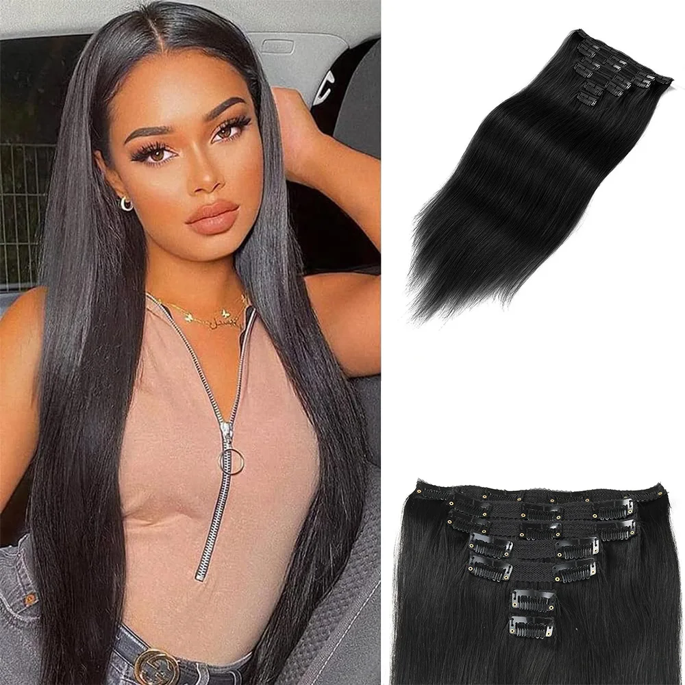 

Clip In Extensions Human Hair 12-18 Inch Clip In Natural Thick Straight Hair Extensions Seamless Skin Weft Clip-on Hair Pieces