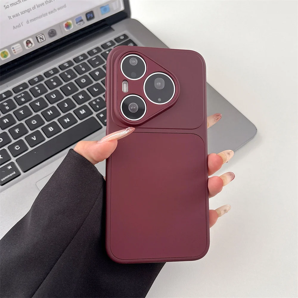 Solid Color Liquid Silicone Phone Case with Camera Lens Protection Cover