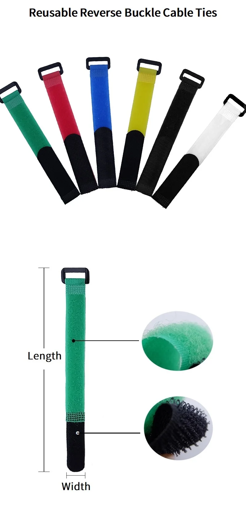 Description Picture 2 of item10pcs Cable Ties Adhesive Hook Loop Bundle Fastener Reusable Nylon Strap Reverse Buckle Organizer Self Clip Holder Wire Tie