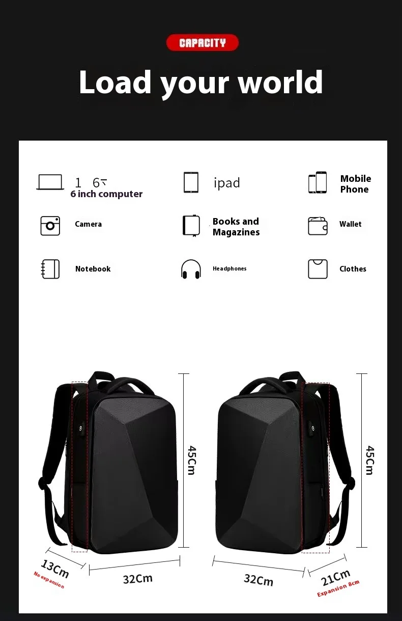 Waterproof EVA Hard Shell Backpack for Men