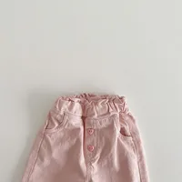 2024 Girls Spring Pants Baby Casual Ruffle Wide Leg Pants Children's Trendy Autumn Trousers Loose Solid High Waist Bell-bottoms 6