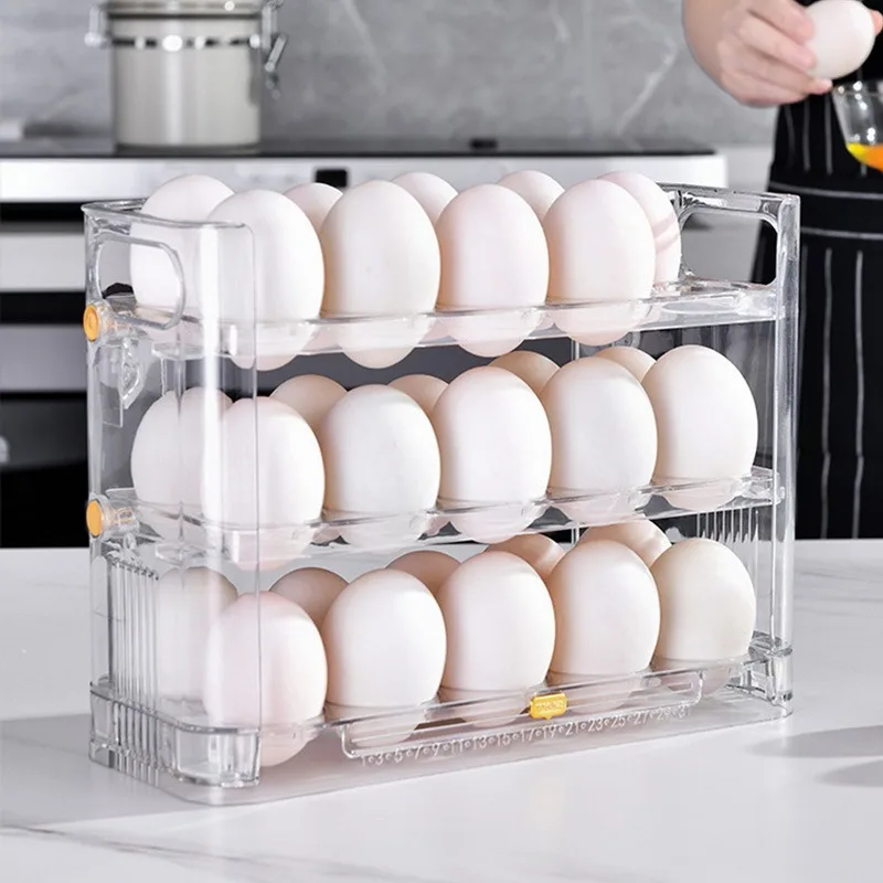 Organizador de huevos para refrigerador, soporte de exhibición,  dispensador, contenedor de almacenamiento de cocina, desplazamiento  automático, 2 niveles - AliExpress