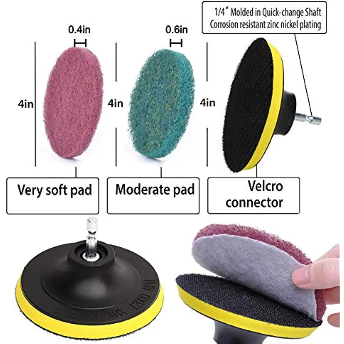7 Inch Drill Powered Brush Tile Scrubber Scouring Pads Cleaning Kit, Disc Pad Holder Scrubbing Pads for Bathroom, Floor Clean