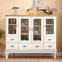 ตู้ครัวสีขาวทันสมัยพร้อมมือจับครบชุด ตู้เก็บของสไตล์นอร์ดิก ตู้เก็บของในครัว ตู้เก็บของอเนกประสงค์ เฟอร์นิเจอร์ 2