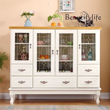 ตู้ครัวสีขาวทันสมัยพร้อมมือจับครบชุด ตู้เก็บของสไตล์นอร์ดิก ตู้เก็บของในครัว ตู้เก็บของอเนกประสงค์ เฟอร์นิเจอร์ 2