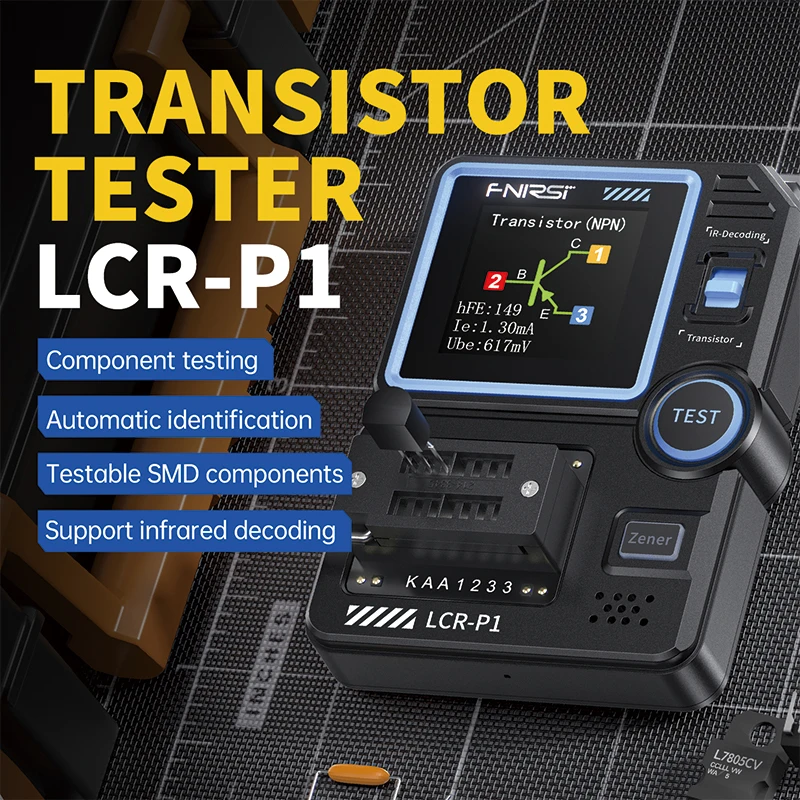 FNIRSI LCR-P1 트랜지스터 테스터 다이오드 트라이오드 커패시턴스 저항 측정기 LCR ESR 미터 NPN PNP MOSFET IR 다기능 테스터