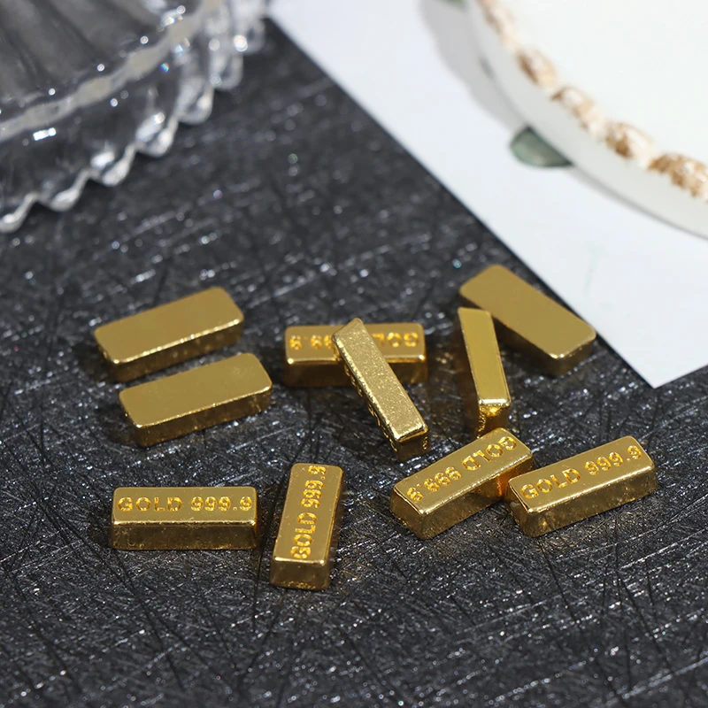 10pcs/set 1:12 Dollhouse Miniature Gold Bars Coin Model Doll House Decor Accessories Kids Pretend Play Toys 2