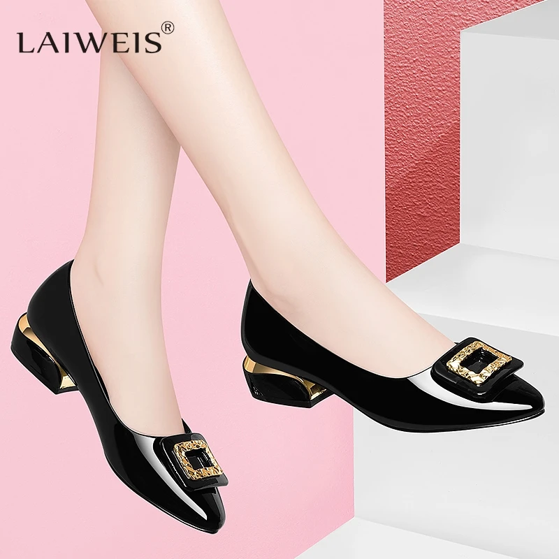 

Luxury Soft leather shoes women 2024 new four seasons versatile medium heel single shoes thick heel shallow mouth women's shoes