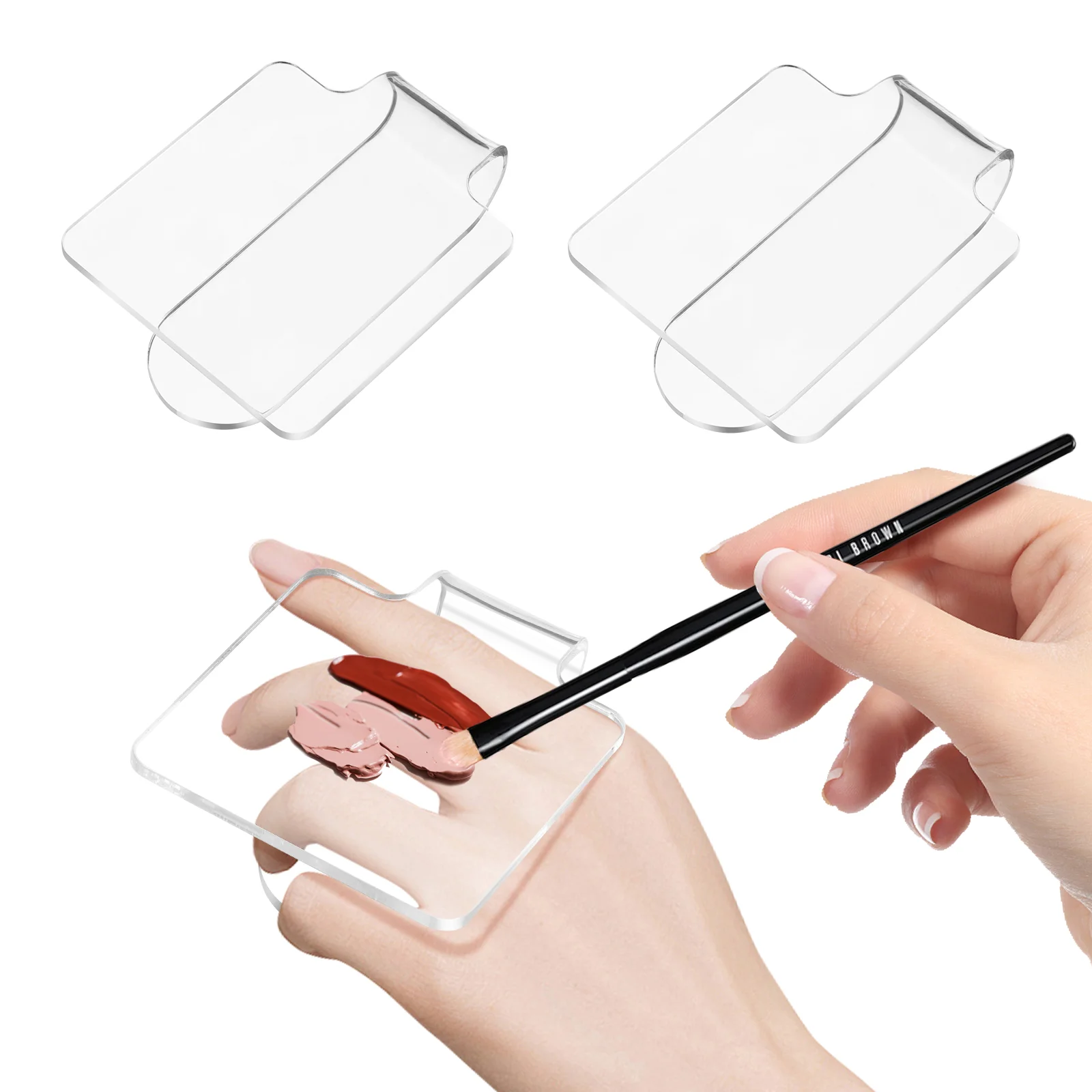 3pcs MinkissyAcrylic Makeup Mixing Tray Clear Hand-held for Cosmetics Nail