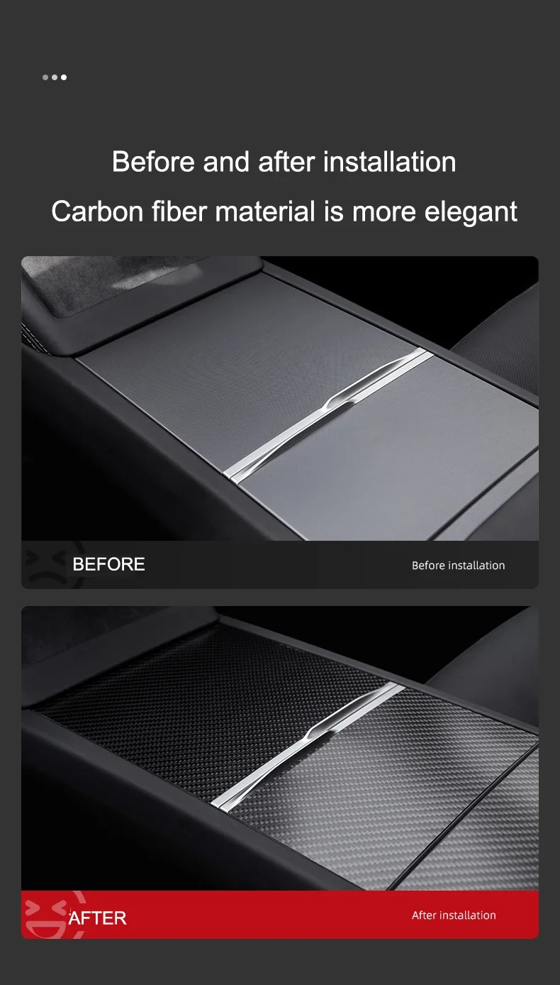 Copertura Console Centrale In Fibra Di Carbonio Per Tesla Model 3 (2024-2026) E Model Y (2025-2026), Protezione Interno Auto, Colore Nero Opaco - 3