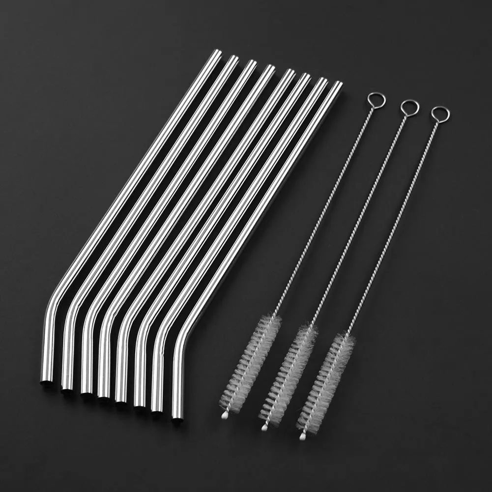Reusable Drinking Straw with Brushes Stainless Steel Straw Cocktail Metal Straws Milk Tea Drinking Party Bar Accessories