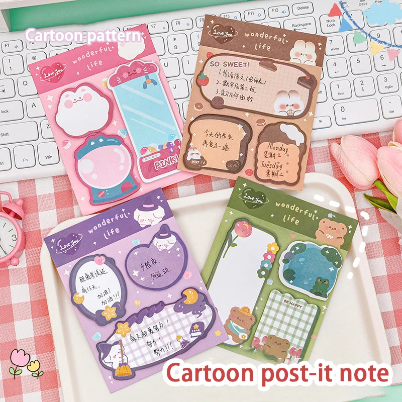 

60 Pcs Cartoon Sticky Notes Set Ins Creative Message N Stickers Student Cute Handbook Memo Pads Journal Planner