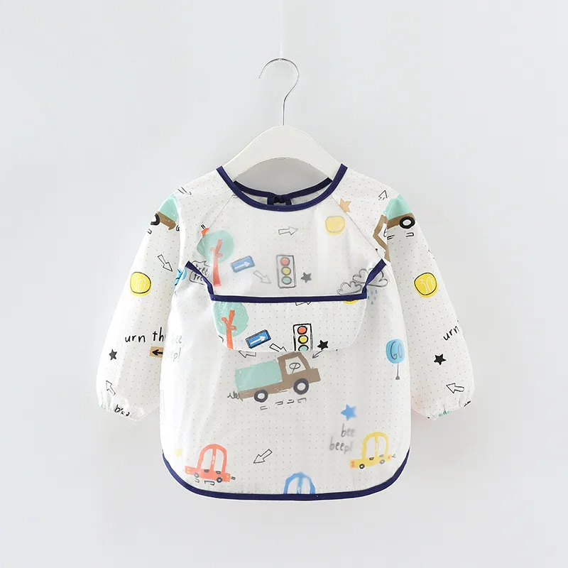 Baby Bandana Bibs Cute Colorful Cartoon Bibs Waterproof Infant Eating Children Drawing Long Sleeve Apron Baby Self Feeding Bib car baby accessories Baby Accessories