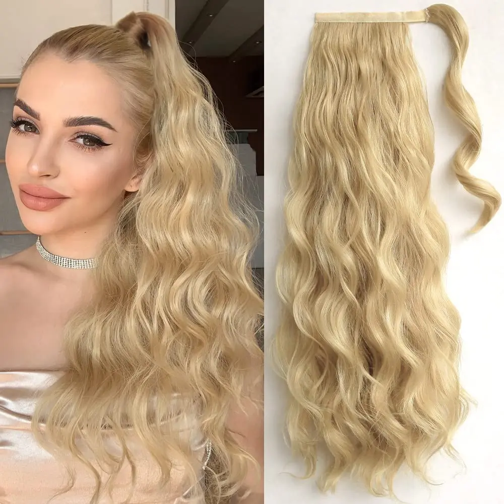 Coleta de pelo sintético de onda extensiones de cabello Natural, pelo falso marrón oscuro - AliExpress Extensiones de cabello y pelucas