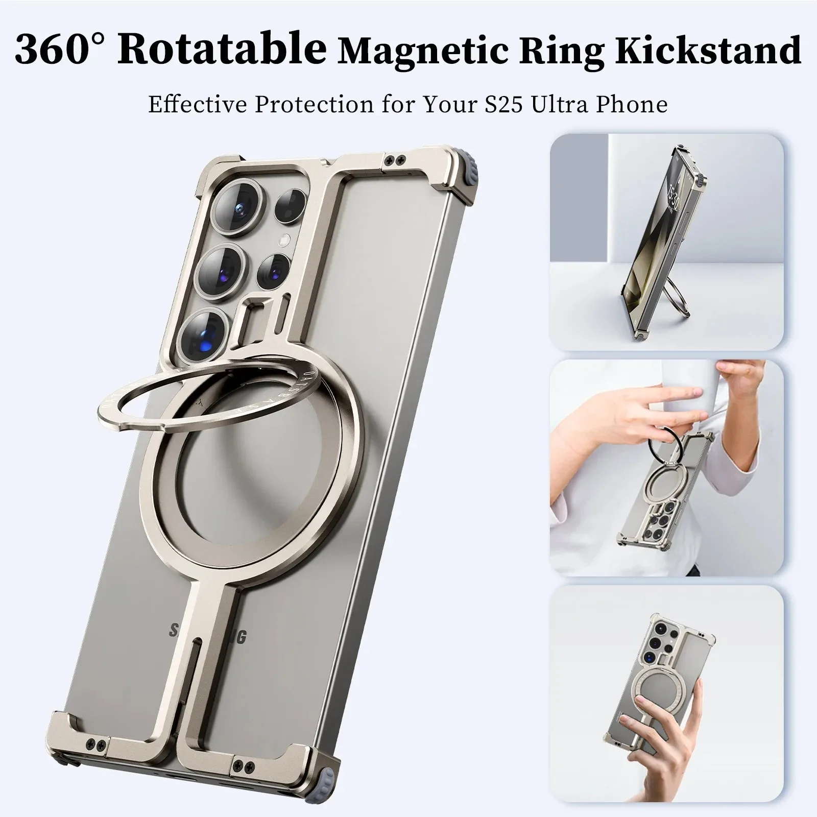 Eary for Samsung Galaxy S25 Ultra Phone Case with Magsafe 360 Rotation Magnetic Stand Metal Frameless Shockproof Protector Cover