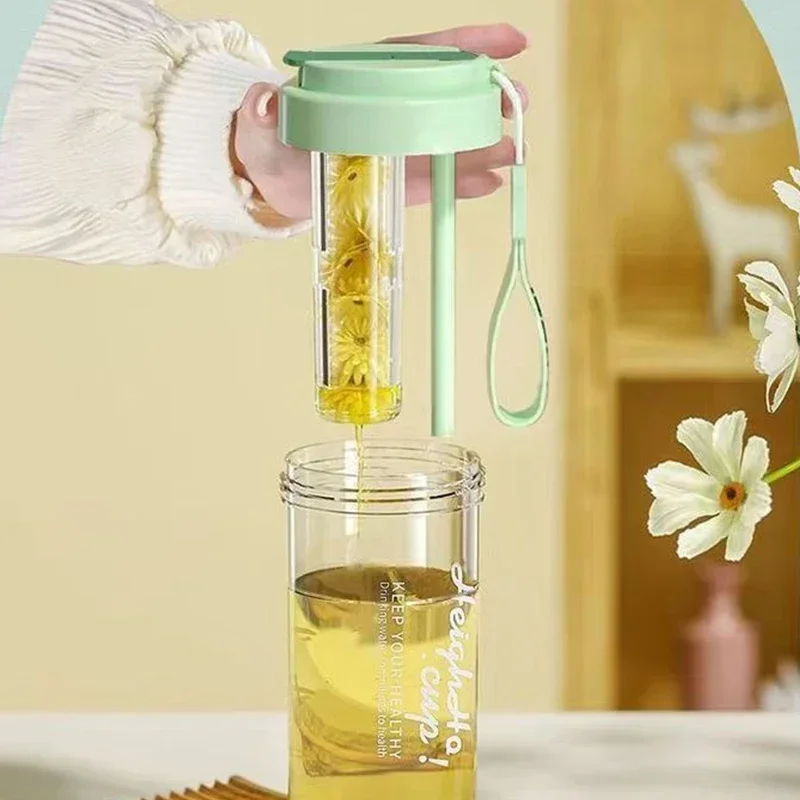 600ML Water Cup Handy Sports Water Bottle Food Grade Material Tea Partition Water Cup Female Straw Summer Portable Bottle