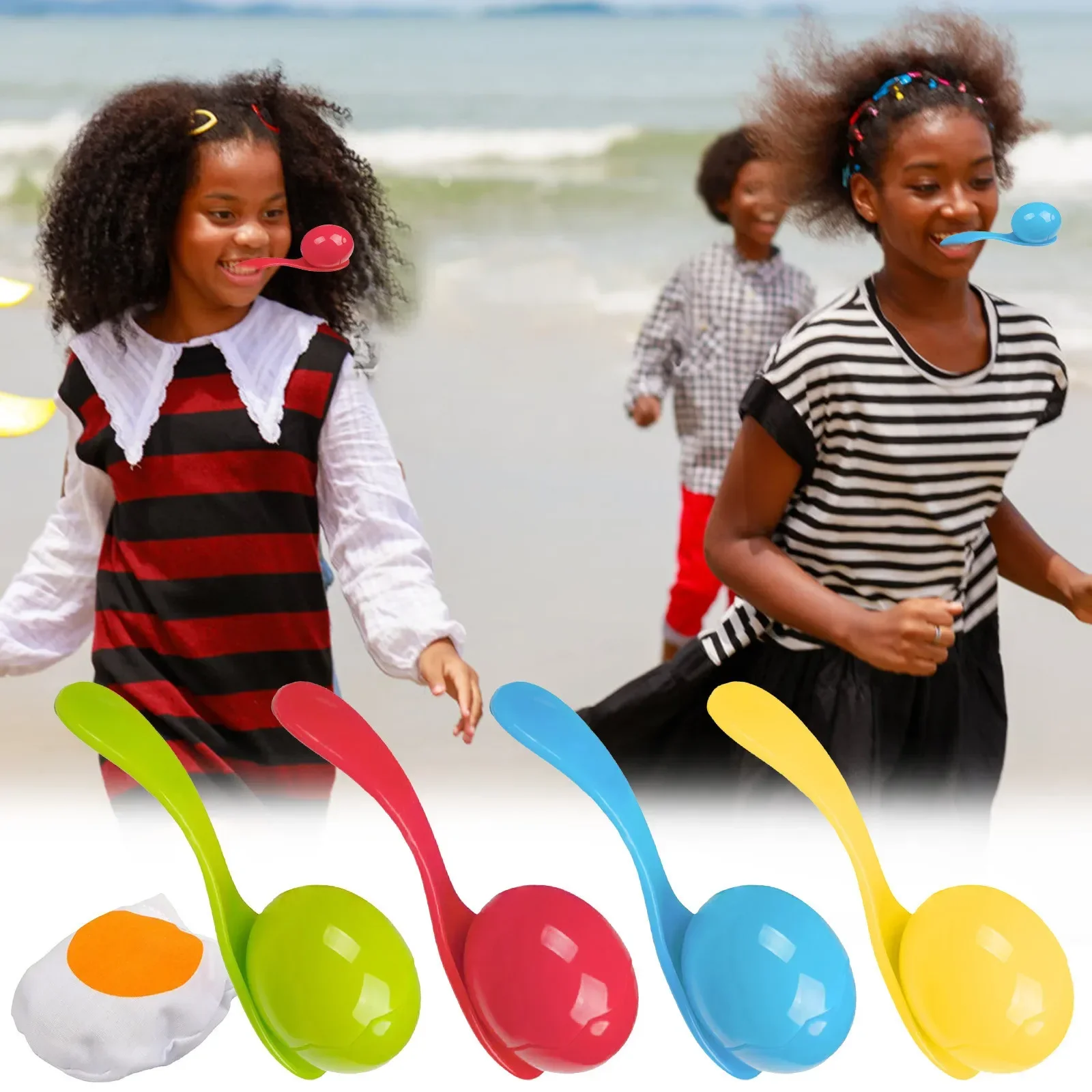 

Eggs And Spoon Race Game Set With Yolk Outdoor Games For Kids Field Sport Party Favors Toy Parent-child interactive game toys