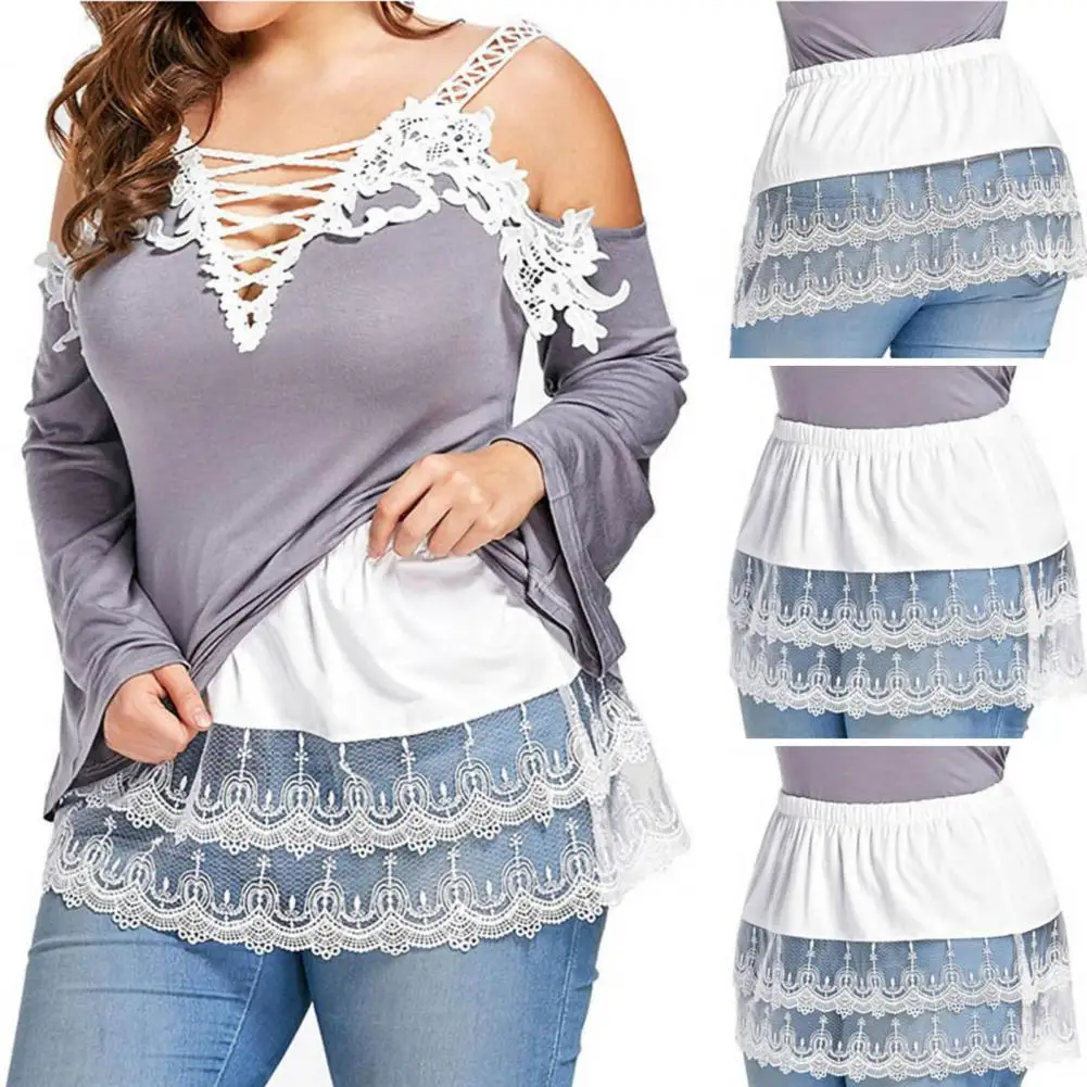 

Underskirt Elastic Waist Lace Trim Layered Detachable Tiered Match Tops Perspective Sheer Plus Size Butt Curtain Women Garment