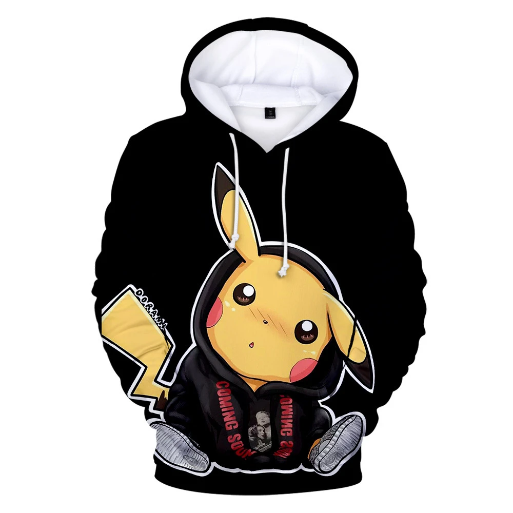 thumbnail image 1 of Sudadera con capucha de Pokémon Pikachu amarilla con estampado de dibujos animados para mujer, sudadera con capucha informal de manga larga para primavera, otoño e invierno, 1 of 1