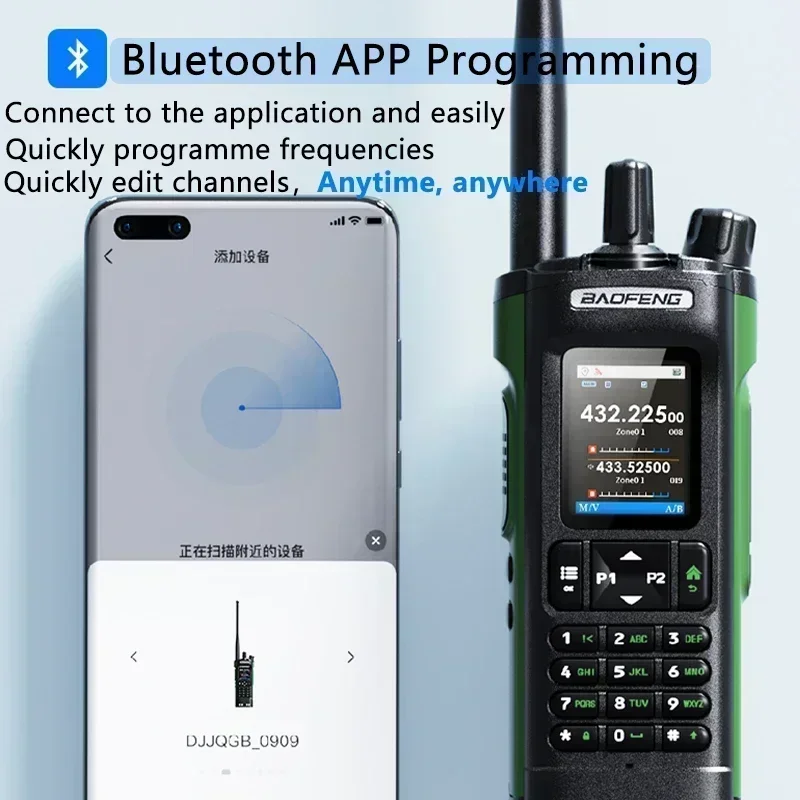 2PCS BAOFENG UV-32 GPS 10W Walkie Talkies Long Range Bluetooth Phone APP Programming 999CH Multi Band Fast Scan Frequency Type-C 3