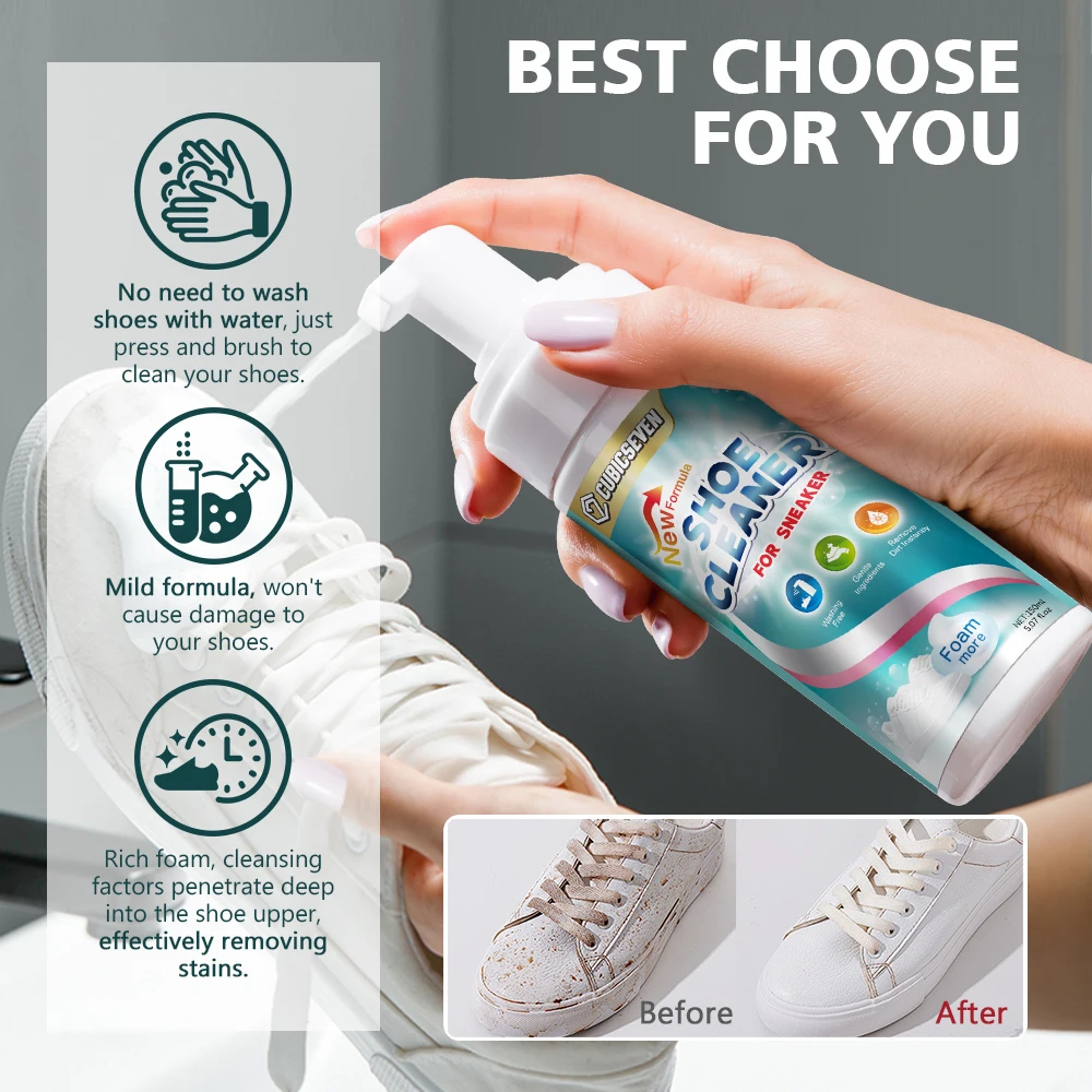Cubicseven-Limpiador de Zapatos blanco de 150ML, espuma de ante, piel de oveja mate, limpiador de zapatos de cuero, herramienta de limpieza de