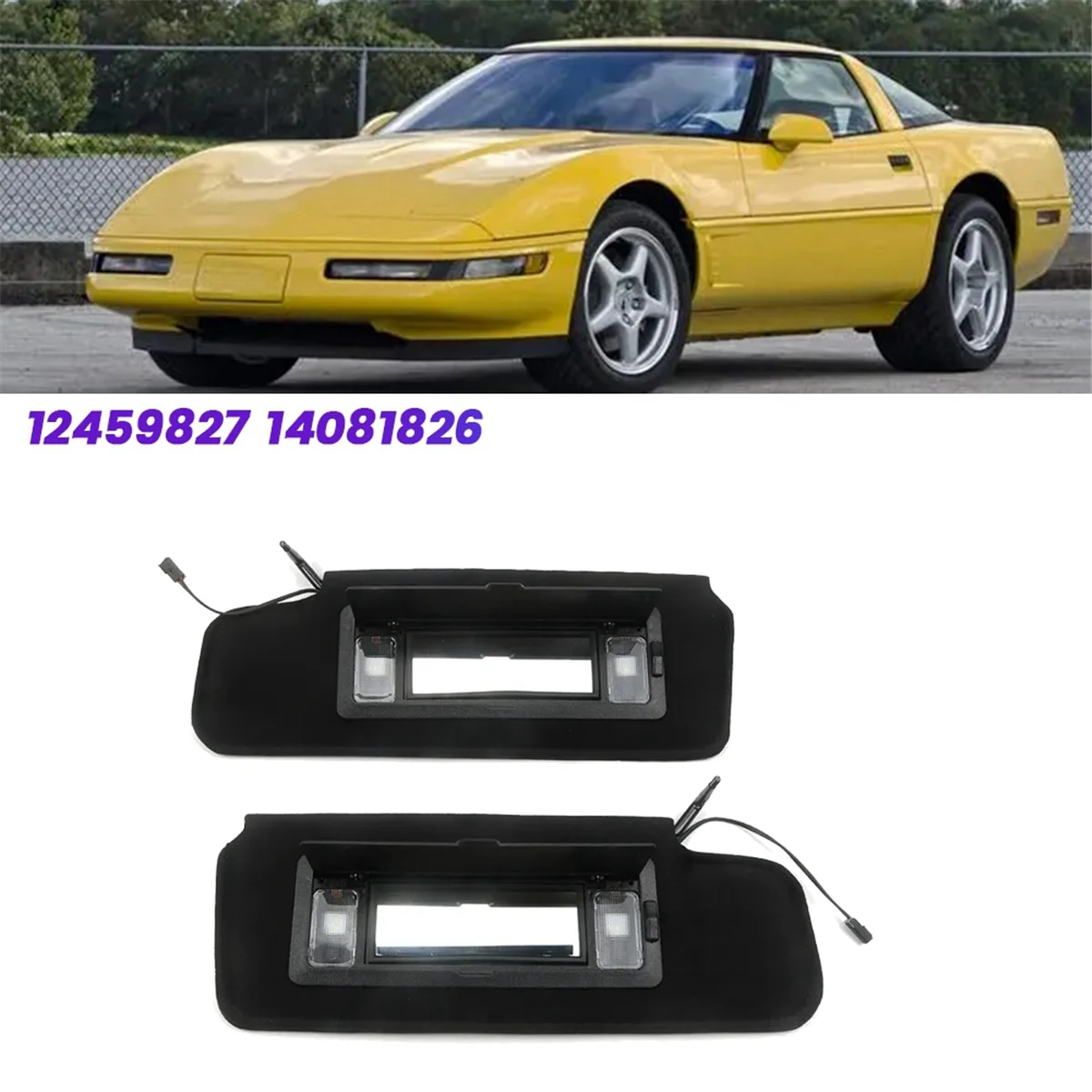 1Pair Car Sun Visors Shades W/LED Light 12459827 14081826 for Chevrolet Corvette C4 1984-1996 Sunvisors Vanity Mirror 4