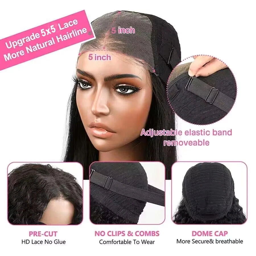 30 40 Inches Human Hair Ready To Wear Pre-Cut Lace Wear And Go Glueless Wigs Straight 13x4 Lace Front Human Hair Wig For Women 6
