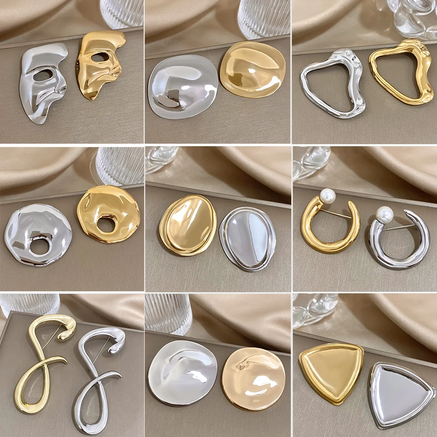 Vintage Exaggerate Women's Brooch Unique Irregular Folds Geometric Metal Brooch Suit Decoration Pin Accessories Gift