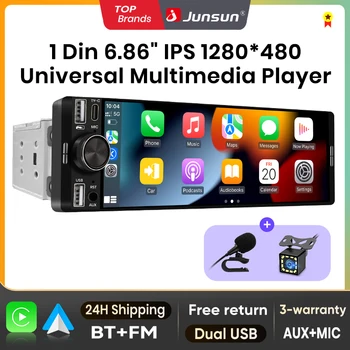 Junsun 1 Din 6.86'' Radio de Coche con CarPlay Inalámbrico y Android Auto, Reproductor Multimedia MP5 Estéreo FM, BT, SWC, USB, Unidad Principal Universal 1