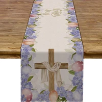 Linen He Is Risen Table Runner Holiday Party Decoration Easter Egg Jesus Ressurrection Cross Kitchen Dining Tbale  Decor 1