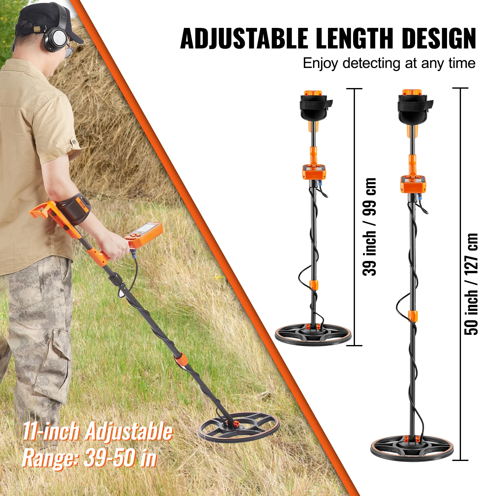 VEVOR Professional Rechargeable Metal Detector 12" IP68 Waterproof Coil 39-50 in Adjustable with LCD 7Modes for Treasure Hunting 4