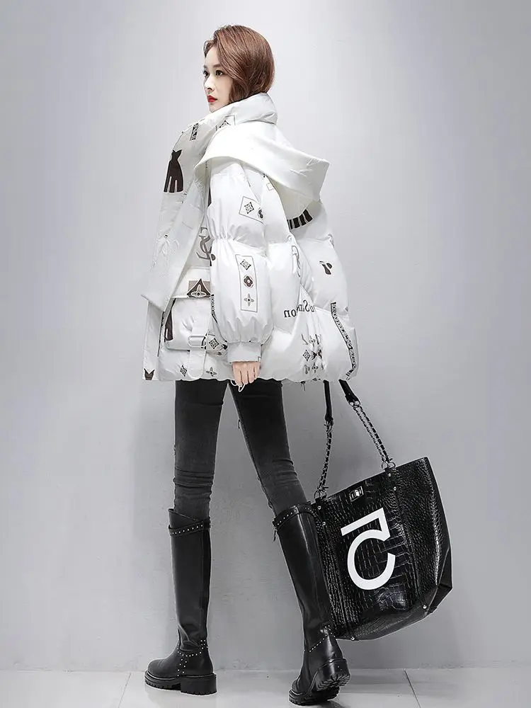 

2022 New Elegant Winter Women'S Down Jacket Thick Warm Coat Fashion Women'S Loose Print Hooded Down Coat Temperament