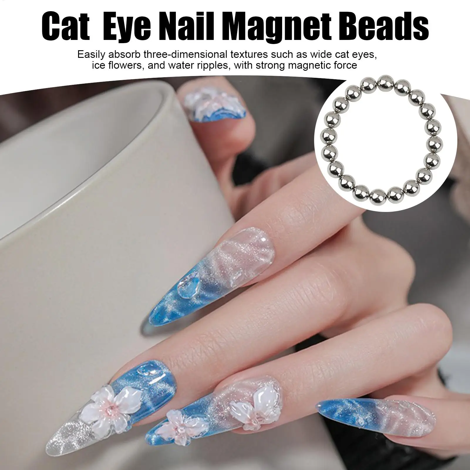 20pcs Water Ripple Cat Eyes Magnet Beads Ocean Style Magnetic Round Ball Nail Gel Polish 3D Strip Effect Manicure Art Tools