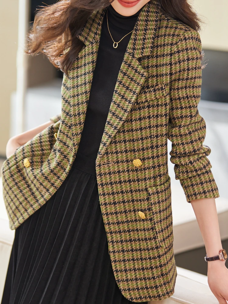 High Quality Autumn Winter Women Casual Blazer Suit Jacket Korean Version Plaid Loose Fashion Suit Jacket Office Ladies Tops