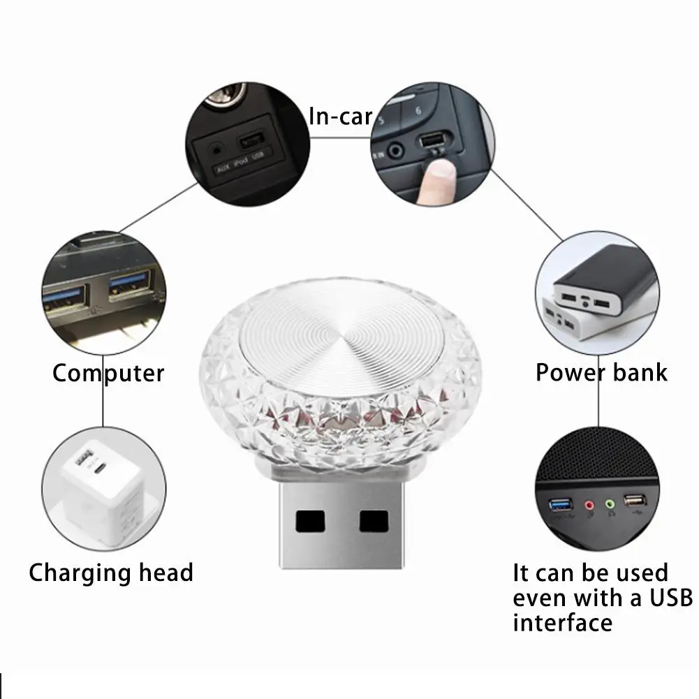 Portable Car USB Ambient Light Mini LED Decorative Atmosphere Lamps For Auto Interior Environment Light Computer Light Plug Play