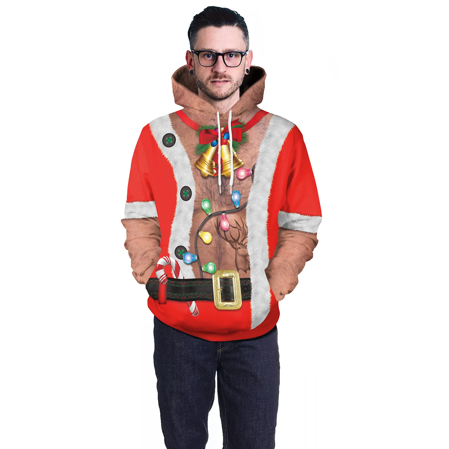 

Christmas Hoodies Men Fake Jacket Printed Pullover 3D Full Cover Sweatshirts Men Women Casual Streetwear Holiday Party Outwear