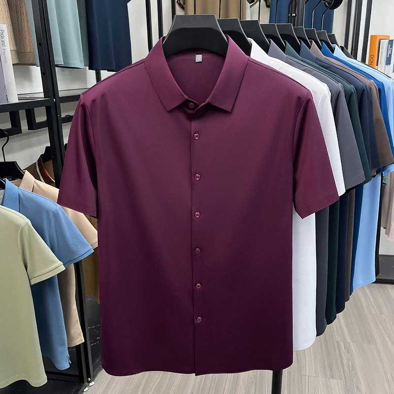 Mens Summer Business Short Sleeved Shirt Seamless Construction High Stretch Easy Care for AllDay Comfort